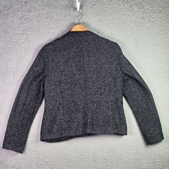 Loft Tweed Double Breasted Gray Crop Jacket Blazer Medium Trendy Structured - Picture 2 of 15